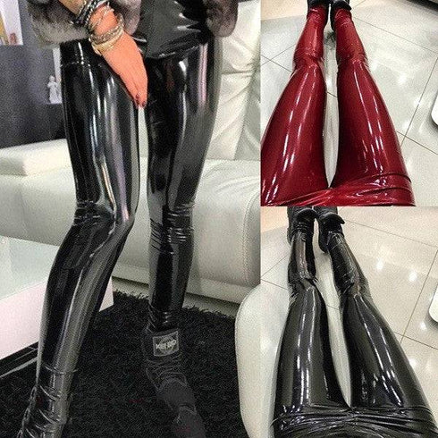 Women's Fashion Casual Mirror Pu Leather Leggings
